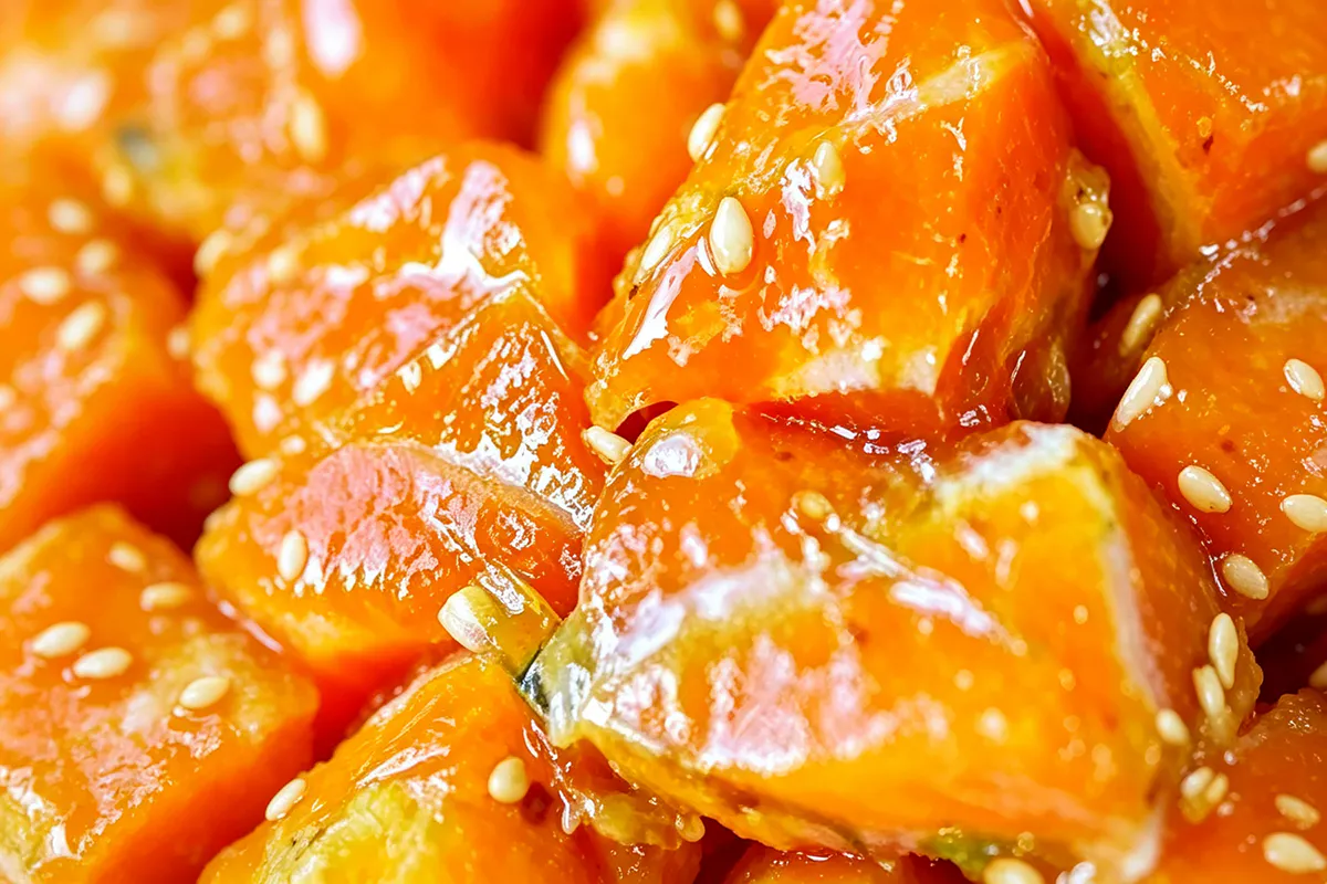 Glazed marinated salmon poke cubes at IGrill, a Hawaiian Restaurant in Nanuet