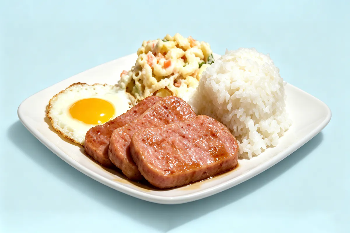 Pan fried spam with egg rice mac salad platter at IGrill, a Hawaiian Restaurant in Nanuet